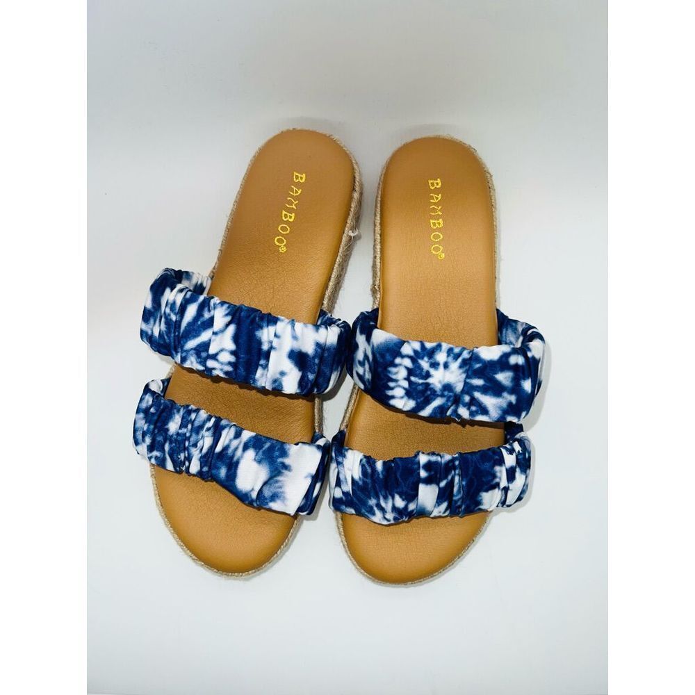 NEW Bamboo Navy Tie-Dye Superb Double-Strap Platform Slide Sandal Size 6.5 - Picture 5 of 9